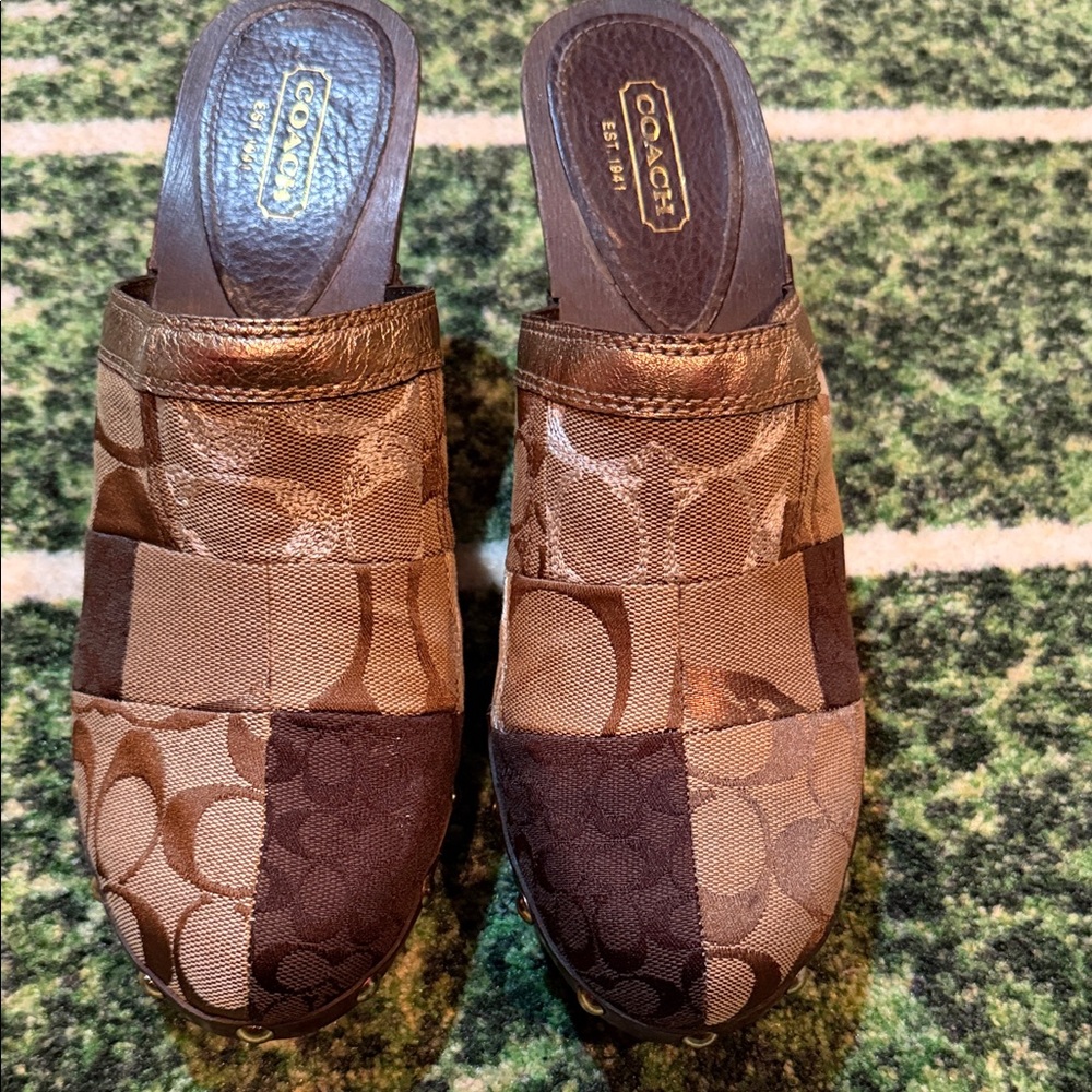 Coach Brown Patchwork Mules - image 1